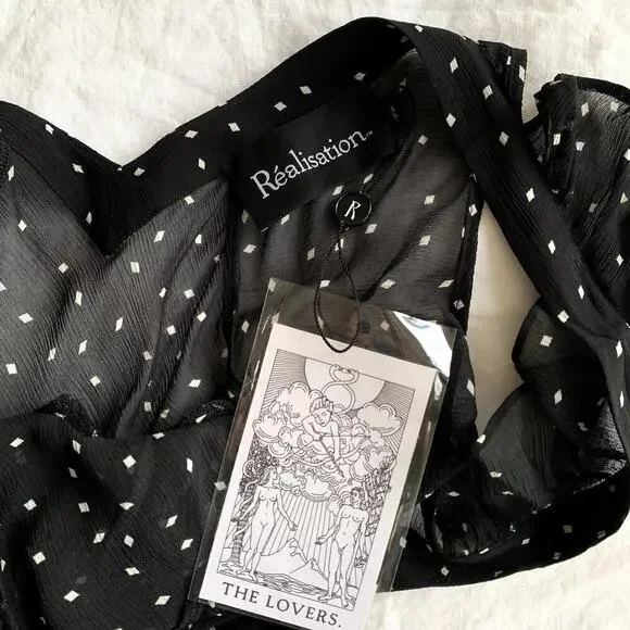 NWT Realisation Lila Silk Polka Dot Short Sleeve Bias Slip Maxi Dress Celestial - Picture 11 of 16